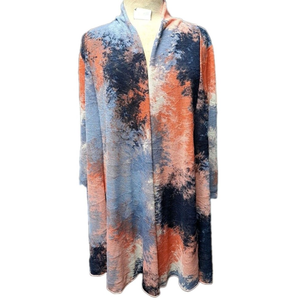 Ali Miles Women's Open Front Cardigan Sweater Size XL Watercolor Artsy Preppy